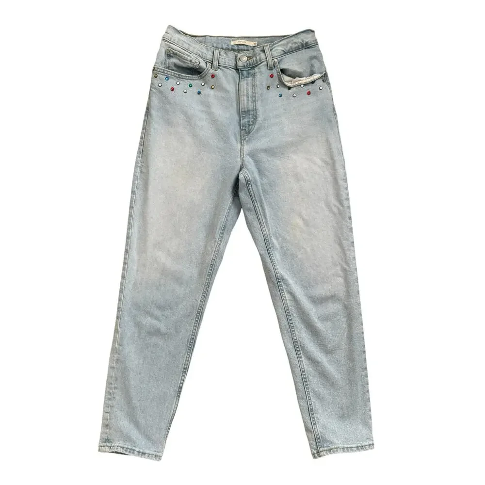 Levi's Jewel Studded High Waisted Mom Jeans Light Wash Denim Size 30 - Picture 2 of 9